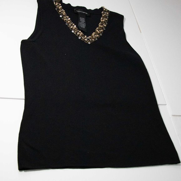 🔥🐰 Cable & Gauge M Black Silk Blend  Sequined Stretch Knit Top sleevel… - Picture 2 of 4
